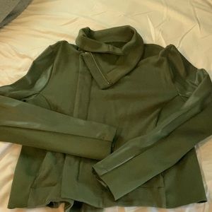 Green blazer coat with faux leather sleeves